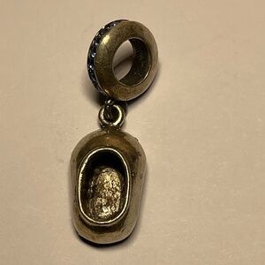 Sterling Silver Baby Shoe 👞 Charm / Pendant W/ Blue Stones. 1 inch long
